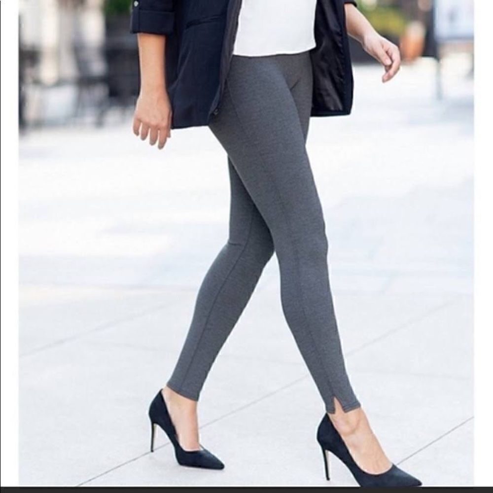 Womens Spanx Ponte Hem Slit Leggings Gray